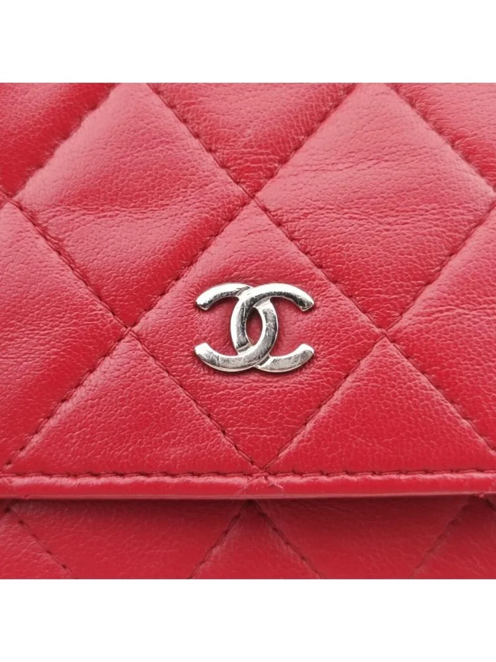 Chanel Quilted CC Logo Red Lambskin Shoulder